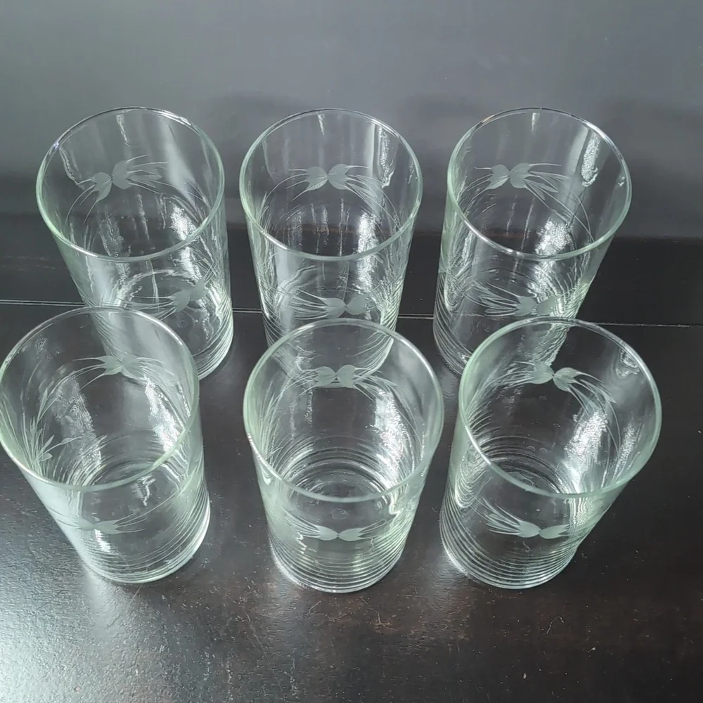 Set Of 6 Beautiful Vintage Crystal Etched Glass High Ball Glasses 5